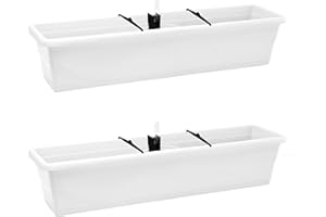 Garronda Jardinieres Exterieur Pots de Fleurs Jardinieres Exterieur Balcon Pot Fleur avec Système d'irrigation et Indicateur de Niveau d'eau GD-0073 (Blanc, 2 Pièces, Longueur=79cm)