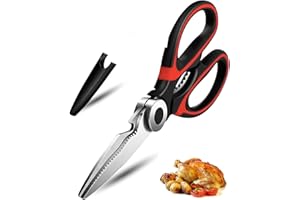 Eastrise Heavy-Duty Kitchen Scissors, Dishwasher-Safe Multi-Purpose Food Shears, Non-Slip Stainless Steel Sharp Cooking Scissors with Ergonomic Handle (1PC/Black&Red)
