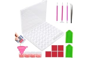 NVGVUP Diamond Painting Aufbewahrungsbox, 5D Transparent Diamond Painting Zubehör Boxen, 56 Fächer Kunststoff Diamant Stickerei Box mit Stift und Trichter, für DIY-Handwerk