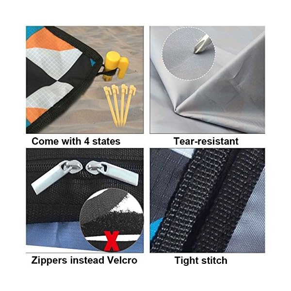 Picnic Beach Blanket Mat with Waterproof Sandproof Backing 2018 New Large Lightweight Foldable As Backpack with Handle to Carry Toy Polyester Beach Rug with 4 Loops for 6 Adults Outdoor Camping Hiking - Image 4