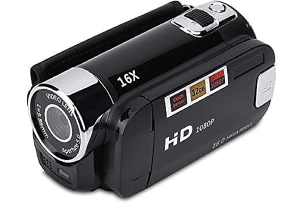 Socobeta Caméscope Numérique Caméra Vidéo Caméscope 16x HD 32g Carte Mémoire Externe Rotation de 270°(Le Noir)