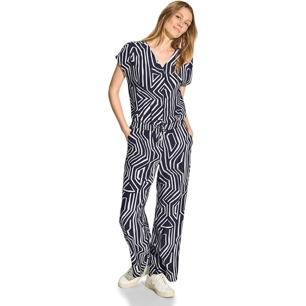 STREET ONE Damen Jumpsuit Sommer – Mit Print, Geradem Bein, Knopfleiste & Gummibund, Aus Weicher Viskose
