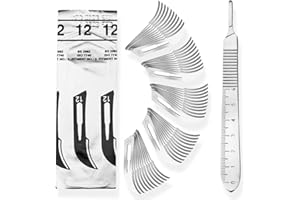 Set - 50 Stück Skalpellklingen Figur 12 aus Karbonstahl - Ersatzklingen einzeln steril verpackt + 1 x May - Skalpell-Halter mit 13 cm langem Griff inkl. Meßskala in cm - Edelstahl