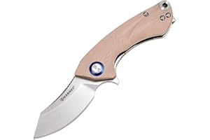 Harnds Outdoor Cuchillo Plegable Hoja Sandvik 14C28N Cuchillo de Camping con Clip de Bolsillo Mango G10 Cuchillo de Camping con apertura de cremallera para la Supervivencia en el Camping (Champán)