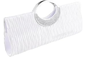 WOCHARM Womens Tote Bag Ladies Crystal Diamante Clutch Purse Bridal Wedding Evening Party Handbag Black White Silver Wallet