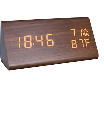 VORRINC Digitale Wekker, Led-houten Wekker, Reis-wekker Met 2 Alarmen Temperatuurweergaveluchtvochtigheid 3 Helderheidsniveaus Nachtkastje Slaapkamer