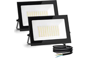 Aigostar 50W Flood Lights Outdoor, 4500lm Outdoor Security Lights, Waterproof IP65 LED Floodlight, 6500K Cool White Outdoor Lights for Warehouse, Playground, Backyard, etc. Black 2 Packs