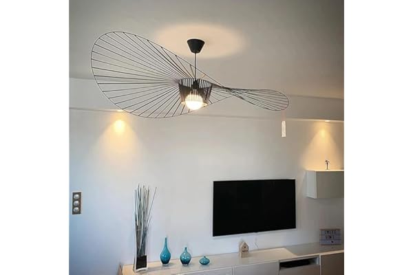 YONIISEA Lustre Vertigo 120 cm, Suspension Rétro Vertigo Salon Lustre, Lampe LED E27 Max 40W, Conception de Chapeau en Tissu de Fibre de Verre Simple et CréAtive, Restaurant, Bar, Café,Noir,120cm