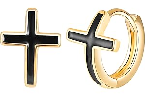 Yumilok Boucles d'oreilles en Argent 925 Femmes Filles Bagues d'oreilles Croix Créatives Créoles de Diamètre 1cm Bijoux Fantaisie