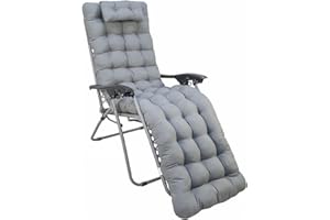 VIGIVISION Cojín Tumbona Reclinable con Almohada Reposacabeza, Cojines para Silla de Jardin, Cojines de tumbonas (Gris, 180X55CM)