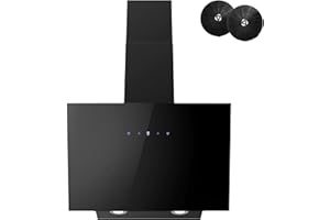 Dunstabzugshaube 60 cm, FIREGAS Kopffreiheit Dunstabzugshaube mit 578 m³/h Starker Saugleistung, 9 Einstellstufen, Berührungssteuerung, Umluft und Abluftmodus, 58 dB, Schwarz, Effizienz A++