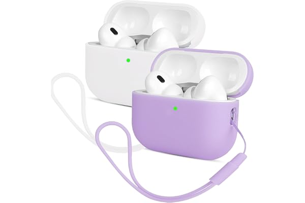Lot de 2 coques Mocarheri compatibles avec AirPods Pro 2 (2022) coque de protection en silicone ultra fine et douce visible sur le devant à DEL (violet + blanc)