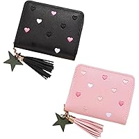 Portafogli Mini Donna Con Zip - Set 2 Pezzi Con Ciondolo Ricamato, Blu E Rosa, Ideale Regalo - Foto 3