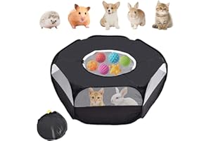 DAILJMON Small Animal Playpen,Waterproof Foldable Small Pet Cage Tent Portable Outdoor Exercise Yard Fence with Top Cover Anti Escape Yard Fence for Kitten/Cat/Rabbits/Hamster/Guinea Pig/Chinchillas (Black)