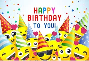 Leowefowa 1 5x1m Vinyle Toile De Fond Dessin Anime Smileys Emoji Joyeux Anniversaire Chute De Confettis Fond Decors Studio Photo Enfant Video Fete Photobooth Photographie Props Amazon Fr High Tech