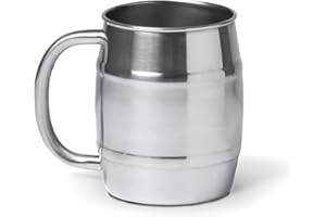 mundohuevo® Jarra de cerveza acero inoxidable 304 | Regalo original para disfrutar en casa y para acampadas | Color plateado aspecto barril | Capacidad 500 ml.