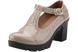 ANUFER Donna Medio Tacco a Blocco T-Cinghia Brogues Pumps Mary Janes Uniforme Ufficio Scarpe da Sera