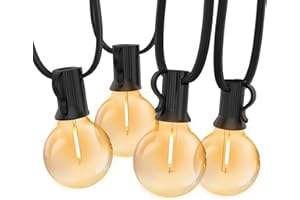 Guirlande Lumineuse Intérieur Exterieur,Bomcosy LED Guirlande Lumière Exterieur avec 50 ampoules 30M IP45 Guirlande Guinguette Etanche Décoration pour Mariage,Patio,Café,Jardin,Parti,Noël,Blanc Chaud