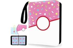 GOXEON Card Binder 4 Pockets, 400 Pockets Card Holder with 50 Removable Sleeves, Trading Card Collector Zipper Album Holder (Pink Doughnut)