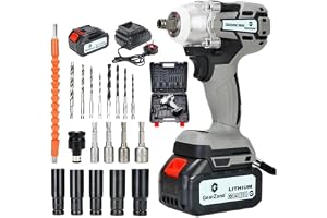GearZone Upgrade High Power Brushless Cordless Impact Wrench with 2pcs Batteries, Adjustable Torque with Accessories and Tool Box