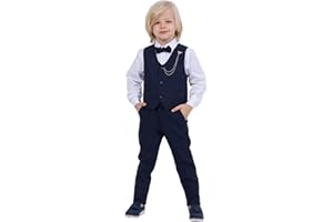 RISE&RABA Gilet per ragazzi | Set di 4 pezzi camicia, pantaloni, gilet e papillon | Abbigliamento formale e per feste per ragazzi di età compresa tra 1 e 13 anni