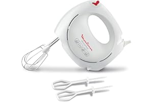 Moulinex Easymax, Batteur électrique, 200 W, 2 vitesses, 2 jeux de fouets inclus, Ergonomique, Compact, Blanc ABM11A30