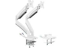 PUTORSEN Support Ecran PC 2 Ecran de 17 à 35 Pouces, Lourd Premium Aluminium Bras Articulé Ressort à Gaz, Bras Supporte 15 kg par Bras, 2x3.0 USB Port, Réglable en Hauteur Bras Ecran PC Blanc