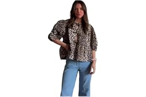 Juketron Camicetta Leopardata Estiva Camicetta da Donna Camicie e Camicette Camicia a Maniche Corte a Sbuffo Camicette Femminili Eleganti Top Streetwear Femminile 2024
