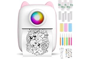 panthem Portable Label Printer with Colour-Changing Light & 13 Roll Printing Paper, Bluetooth Wireless Sticker Printer, Small Thermal Photo Printer, Mini Pocket Printer for Children Study Note Picture