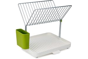 Joseph Joseph Y-Rack Égouttoir à vaisselle à 2 niveaux, avec pot à ustensiles, bec de vidange intégré, grande capacité, Vert