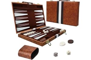 RNPKZ Backgammon Set, 15 Inch Portable Travel Backgammon Set with Premium Leather Case, Folding Classic BackgammonSets, 2 Players Classic Backgammons Board Game for Kids Adults Family Party (Brown)