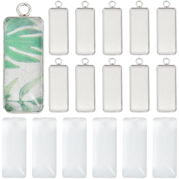 18-teiliges DIY Anhänger Set - Rechteckige Tabletts Mit Glas Für Schmuck & Fotos