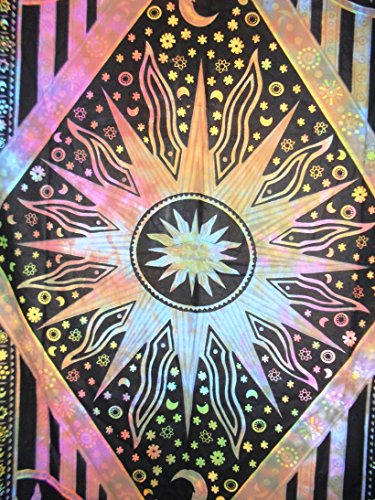 Traditionelle Jaipur Tie Dye sun-moon Celestial Wandteppich, Astrologische Wand aufhängen, Psychedelic Gobelin Wand Kunst, Bohemian Betten, Boho Picknickdecke, Gypsy Wohnheim Dekor, 139,7 x 215,9 cm - 2