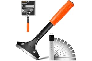 Artcut Schaber, 1 Stück Tapetenschaber Tapetenentferner mit 10 Klingen, 4'' Schaber Werkzeug Glasschaber, Zeranfeldkratzer Farbschaber Scraper mit Gummigriff, Bodenschaber füR Fenster, Fliesen