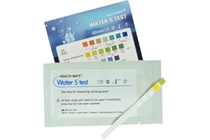 HEALTHMATE Water Test Kits for Drink Water, Hardness Testing Strips, Alkalinity, Chlorine, pH Tester (5 Test Strips)