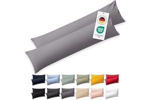 Blumtal Seitenschläferkissen Bezug 40 x 145 (2er Set Kissenbezüge) - Grau - 100% Baumwolle, Oeko-Tex Zertifiziert, Kissenbezug für Seitenschläferkissen, Kissenhülle mit Reißverschluss