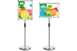 VAIIGO A3 Infoständer Höhenverstellbar Aluminium DIN A3 Plakatständer Informationsständer Präsentationsständer Werbeständer mit Sicherheitsecke (Silber, A3)