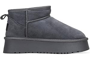 BOSANOVA Botines de Nieve confeccionados en Serraje Piel con caña Baja de 8 cm, Detalle de Logo, Forro de Pelo y Suela de Plataforma de 4.5 cm. Sin Cierre. Calzado para Mujer