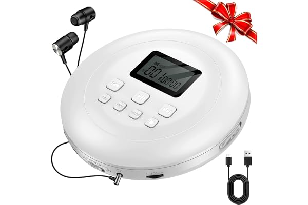 Gueray Lecteur CD Portable Enfant Lecteurs CD pour Voiture avec écouteurs Ecran LCD Support Prog ASP Fonction mémoire Fonction de répétition Effet Bass Blanc