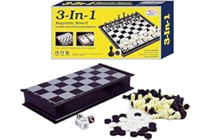 WEofferwhatYOUwant Jeu d'Échecs Magnétique 3 en 1 – Échecs Dames Backgammon – Plateau de Voyage Pliable 25 cm – Pièces Aimantées avec Feutrine – Jeu Éducatif Portable Enfants Adultes Cadeau