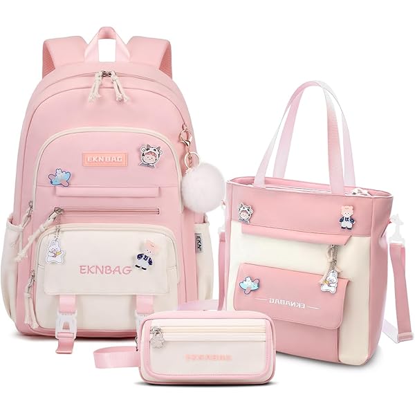 Tanou Schooltassen voor meisjes, 3-delige rugzak voor meisjes, set met lunchtas, etui, ademende kinderrugzak, meisjesrugzak, Paars