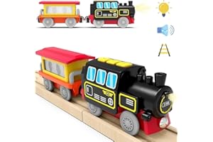 TOPLIVING Kit de train à piles pour rails en bois - Puissante locomotive - Véhicules électriques avec lumière et son pour les tout-petits - Compatible avec Thomas, Brio, Chuggington