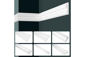 GRAND DECOR Stuckleisten Wand flach modern, PU Hartschaum weiß - 2m Wandleisten glatt Zierleisten Flachprofile Polyurethan Dekorbau (10 Meter CR873)