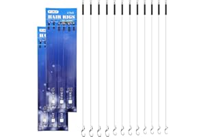 SUUOSL 12 PCS Hair Rigs for Carp Fishing Barbless - Curve Shank Carp Hooks with Swivel and Rubber Sleeve - Pre-Tied Carps Hooks in Sizes 6# 8# 10#, Ideal for 12-20mm Bait, Freshwater & Saltwater Use