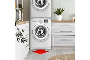 Meliconi The Tower, Kit 2 en 1 de Superposición Lavadora-Secadora Universal y Base con Ruedas, Soporte de Secadora Premontado, Cinturón de Seguridad Incluido, Carga 250 Kg, Blanco