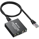 eSynic Gigabit Ethernet Switch Splitter 1 to 2 1000Mbps - RJ45 Dual Port Splitter with 0.5m Network Cable and Type C Power Ca