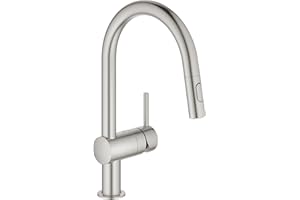 GROHE Minta, Küchenarmatur 2 Strahlarten (Wasserhahn Küche mit ausziehbarer Brause, 360° schwenkbar, wassersparend dank variabler Mengenbegrenzung, einfache Spülbecken-Montage), edelstahl, 32321DC2