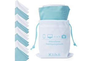 Klihn - Microfibre Cleaning Cloths (Pack of 8) Professional Quality Also for Displays and Lenses in Practical Storage Bag (Large Microfibre Cloths Made of Fine Special Fibre, 18 x 16 cm, Washable)