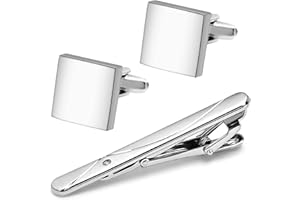 Gleamart Silver Tie Clip for Men Business Necktie Pinch Clip Personalised Cufflink Set
