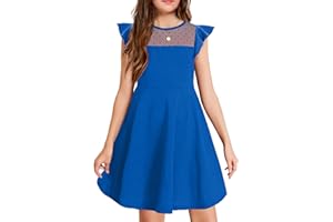 Arshiner Girls Dress Summer Ruffle Sleeve Mesh A Line Casual Party Dresses with Pockets 6-13 Years